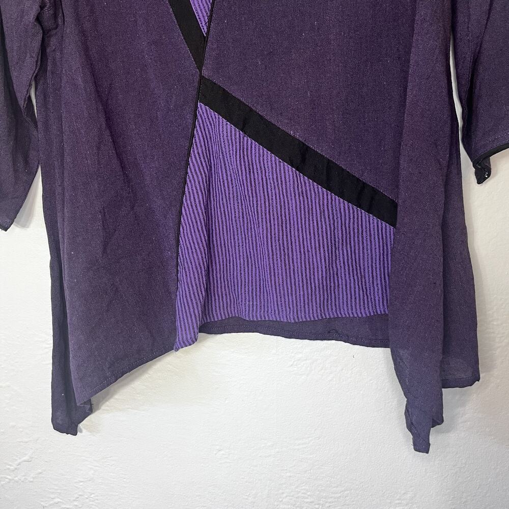 Dragonfly Tunic Top Womens XL Purple Black Asymmetric Hem‎ Lagenlook Artsy - Picture 3 of 7
